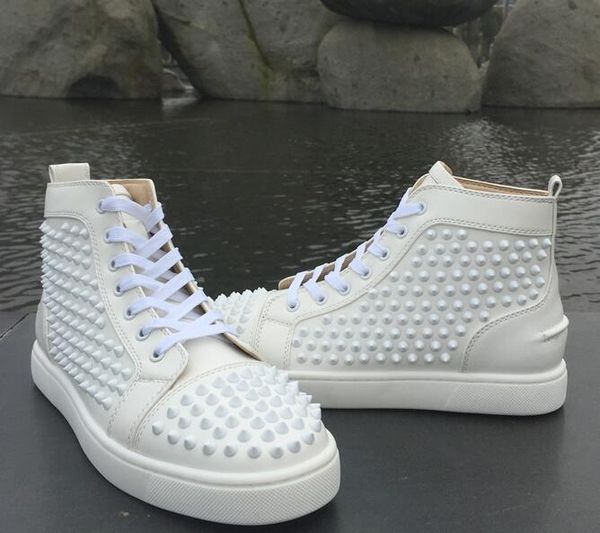 High Top white leather Spikes Casual Flats Red Bottom Shoes 2017 New For Men and Women Party Designer Sneakers Lovers Genuine Leather
High Top white leather Spikes Casual Flats Red Bottom Shoes 2017 New For Men and Women Party Designer Sneakers Lovers Genuine Leather