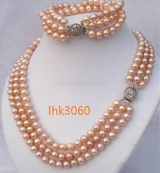 3 rows 7-8mm natural pink south sea pearl necklace bracelet sunflower shapes @, Silver
3 rows 7-8mm natural pink south sea pearl necklace bracelet sunflower shapes @, Silver