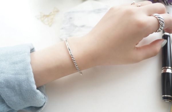 pure 925 sterling silver bangles vintage thai silver twist tube open size cuff bangles for mother gifts, Black
pure 925 sterling silver bangles vintage thai silver twist tube open size cuff bangles for mother gifts, Black