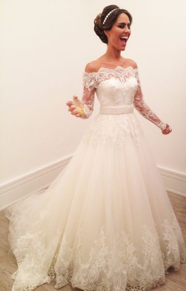 long sleeve wedding dresses a line lace off shoulder 2020 new romantic design bridal gowns custom size, White
long sleeve wedding dresses a line lace off shoulder 2020 new romantic design bridal gowns custom size, White