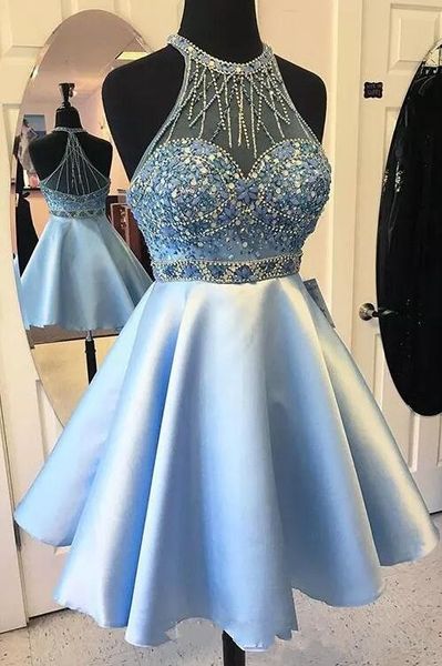 light sky blue short homecoming dresses scoop neck short prom dresses crystal beaded formal party gowns custom made cocktail dress, Blue;pink
light sky blue short homecoming dresses scoop neck short prom dresses crystal beaded formal party gowns custom made cocktail dress, Blue;pink