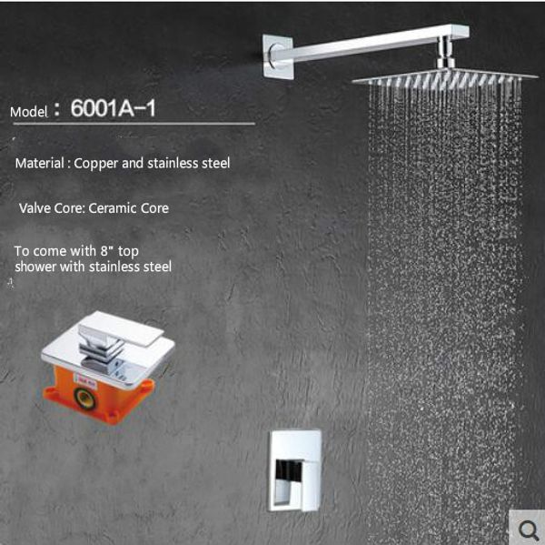

8" 10" 12" brass square rainfall shower in-wall mounted concealed simple shower set with handheld shower6001a
