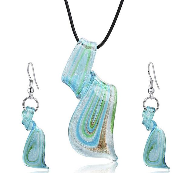 streamer glitter murano lampwork blown venetian glass pendants necklaces and earrings jewelry sets handmade fashion jewelry, Silver 
streamer glitter murano lampwork blown venetian glass pendants necklaces and earrings jewelry sets handmade fashion jewelry, Silver