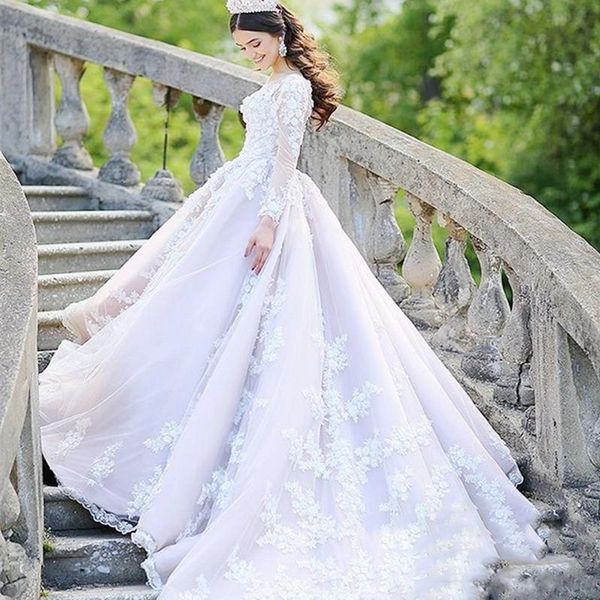 luxury dubai long sleeves wedding dresses 2018 sheer neck lace appliques bridal gowns sweep train saudi arabia wedding vestidos, White
luxury dubai long sleeves wedding dresses 2018 sheer neck lace appliques bridal gowns sweep train saudi arabia wedding vestidos, White
