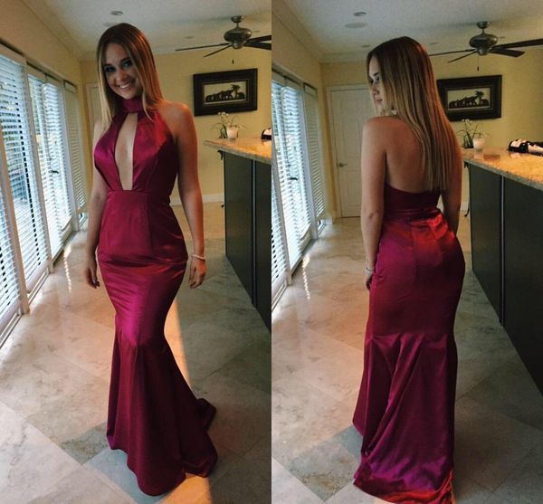 dark red mermaid evening dresses 2018 simple high neck halter keyhole neck satin backless prom dresses evening gowns party dresses, Black;red
dark red mermaid evening dresses 2018 simple high neck halter keyhole neck satin backless prom dresses evening gowns party dresses, Black;red