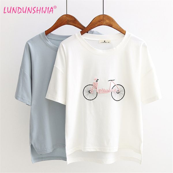 wholesale- lundunshijia woman 2017 summer style kawaii short sleeve o-neck t-shirt bicycle embroidery tees womens cotton t-shirt, White
wholesale- lundunshijia woman 2017 summer style kawaii short sleeve o-neck t-shirt bicycle embroidery tees womens cotton t-shirt, White