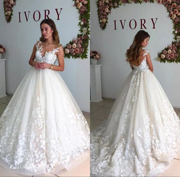 new lace a line wedding dresses 2019 with appliques sleeveless v neck backless sweep train ivory bridal gowns vestido de novia, White
new lace a line wedding dresses 2019 with appliques sleeveless v neck backless sweep train ivory bridal gowns vestido de novia, White