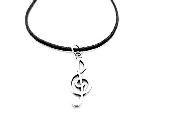 

30pcs- simple musical note necklace music notation theme pendant necklace music symbol treble clef leather rope necklaces, Silver