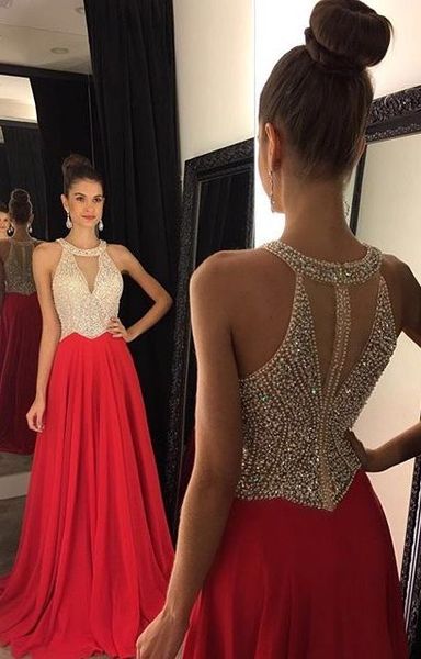 red chiffon prom party dresses halter v neck sleeveless beading long a line evening gowns, Black
red chiffon prom party dresses halter v neck sleeveless beading long a line evening gowns, Black