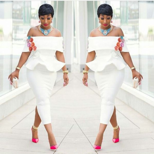 little white evening dresses 2018 off shoulder sheath prom dresses with colorful flowers peplum back split african women formal party dress, Black
little white evening dresses 2018 off shoulder sheath prom dresses with colorful flowers peplum back split african women formal party dress, Black
