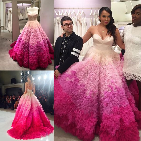 2019 ombre wedding dresses a line ruffled sweetheart neckline sweep train tulle backless plus size bridal gowns, White
2019 ombre wedding dresses a line ruffled sweetheart neckline sweep train tulle backless plus size bridal gowns, White