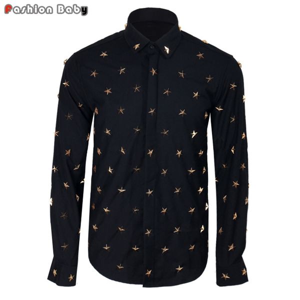 wholesale- men's metal stars rivets long sleeve dress casual shirt black cool euro american fashion party shirts quality, White;black
wholesale- men's metal stars rivets long sleeve dress casual shirt black cool euro american fashion party shirts quality, White;black