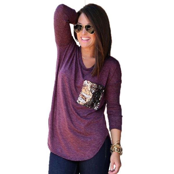 wholesale- 2016 camisetas fashion long cotton t women punk tshirt sequins pocket casual tee sleeve femininas new shirt hxcdx, Black
wholesale- 2016 camisetas fashion long cotton t women punk tshirt sequins pocket casual tee sleeve femininas new shirt hxcdx, Black