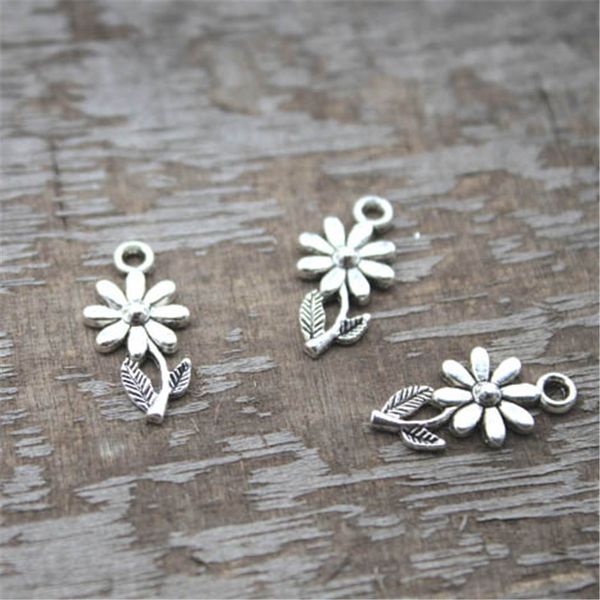 100pcs mini SUNflower charms silver tone mini sunflower charms pendants 10x19mm