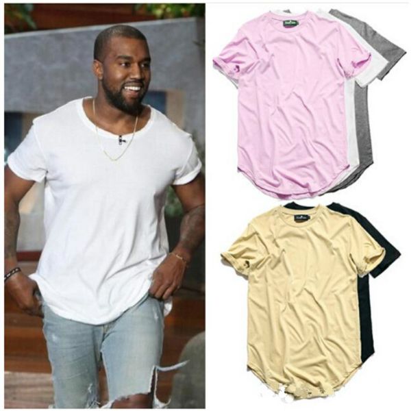 

Curved Hem Hip Hop T-shirt Men Urban Kpop Extended T shirt Plain Longline Mens Tee Shirts Male Clothes, White