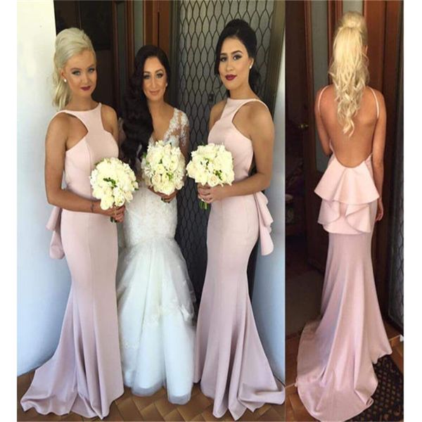 long bridesmaid dresses blush pink mermaid backless bridesmaids dress elastic satin jewel neck ruffle sweep train formal long gowns, White;pink
long bridesmaid dresses blush pink mermaid backless bridesmaids dress elastic satin jewel neck ruffle sweep train formal long gowns, White;pink