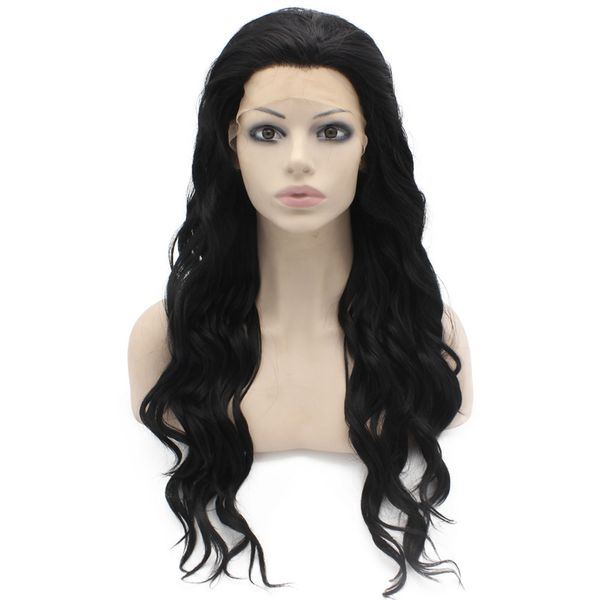s06 24" long #1 black 150% density lace front heat friendly synthetic wig 
s06 24" long #1 black 150% density lace front heat friendly synthetic wig