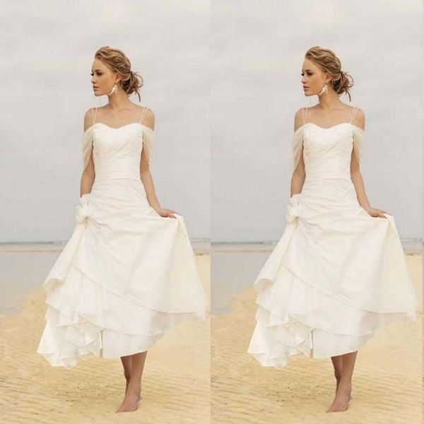 beach wedding dresses 2017 spaghetti off the shoulder hand made flower tiered tea length bridal gowns custom made china en6027, White
beach wedding dresses 2017 spaghetti off the shoulder hand made flower tiered tea length bridal gowns custom made china en6027, White
