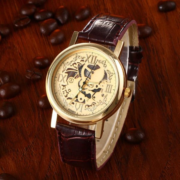 skeleton mens brown leather band quartz stainless steel gold wrist watch, Slivery;brown
skeleton mens brown leather band quartz stainless steel gold wrist watch, Slivery;brown