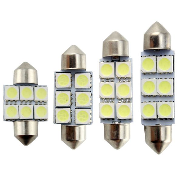 100pcs c5w 5050 6 led 31mm/36mm/39mm/41mm festoon dome bulbs car door light dome light roof light mix size