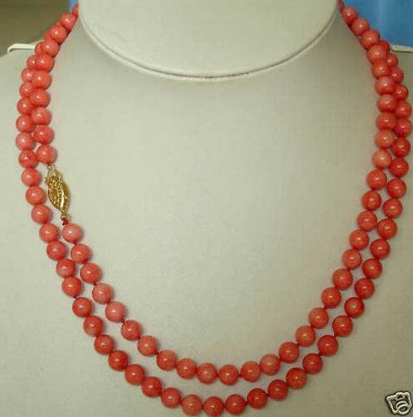 35''new design long natural 6mm red coral necklace 14k gold, Silver