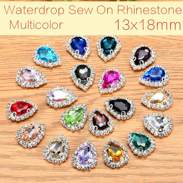 

teardrop 50pcs/lot glass crystal buttons sew on rhinestones with claw diy decoration jewelry accessories 13x18mm, Black