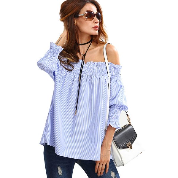 women ladies off shoulder t shirt casual long sleeve stripe tee shirt chemise femme vestido, White
women ladies off shoulder t shirt casual long sleeve stripe tee shirt chemise femme vestido, White