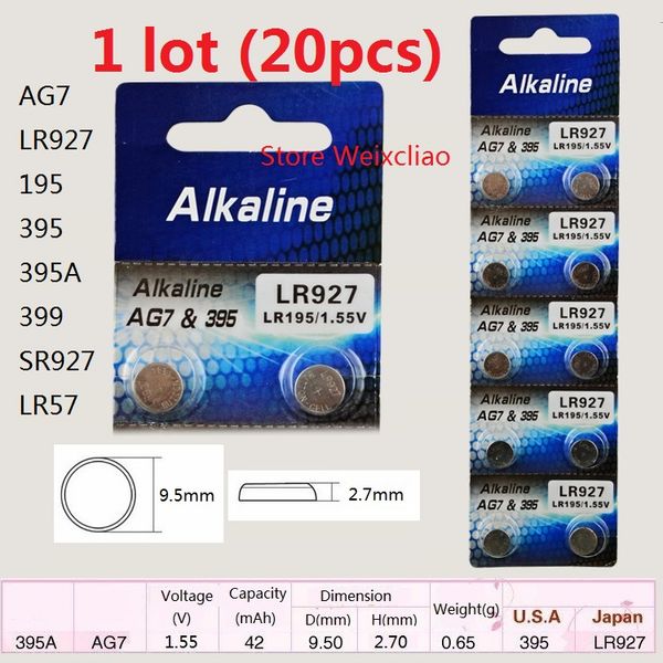 20 шт. 1 лот AG7 LR927 195 395 395A 399 SR927 LR57 1,55 В щелочные кнопки батареи монета батареи Беспла 
20 шт. 1 лот AG7 LR927 195 395 395A 399 SR927 LR57 1,55 В щелочные кнопки батареи монета батареи Беспла