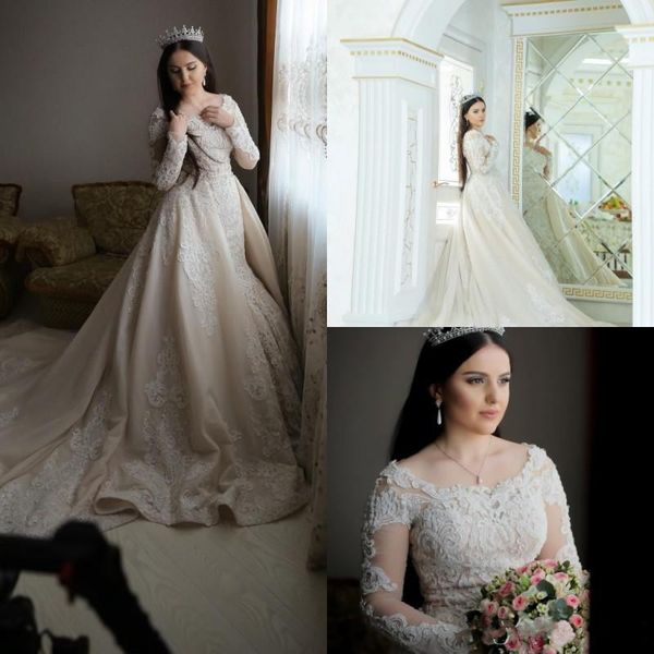 saudi arabic long sleeve mermaid wedding dresses with detachable train lace appliqued vintage wedding dress custom made bridal gowns, White
saudi arabic long sleeve mermaid wedding dresses with detachable train lace appliqued vintage wedding dress custom made bridal gowns, White