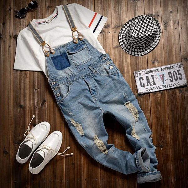 wholesale- sokotoo men's summer style pockets denim jeans overalls hole ripped crop for man ankle length jumpsuits, Blue
wholesale- sokotoo men's summer style pockets denim jeans overalls hole ripped crop for man ankle length jumpsuits, Blue