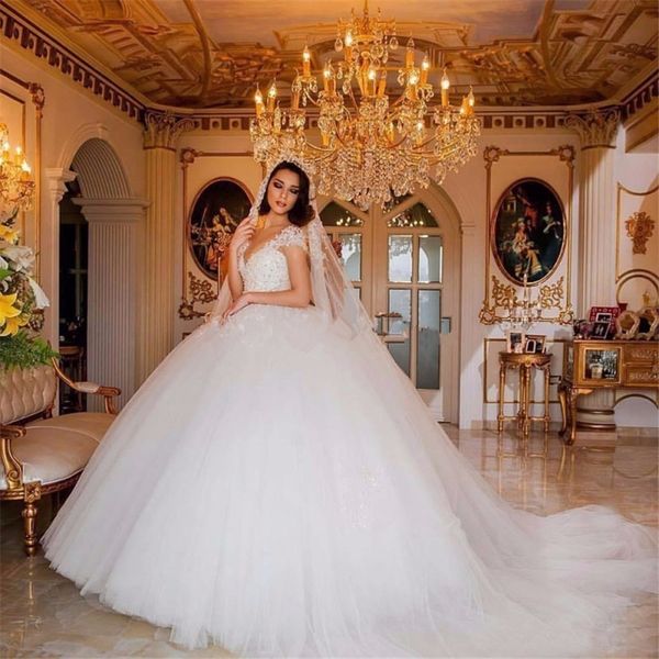 princess cap sleeves ball gowns bridal gowns wedding dresses with pearls beaded lace applique wedding gowns vestido de noiva, White
princess cap sleeves ball gowns bridal gowns wedding dresses with pearls beaded lace applique wedding gowns vestido de noiva, White