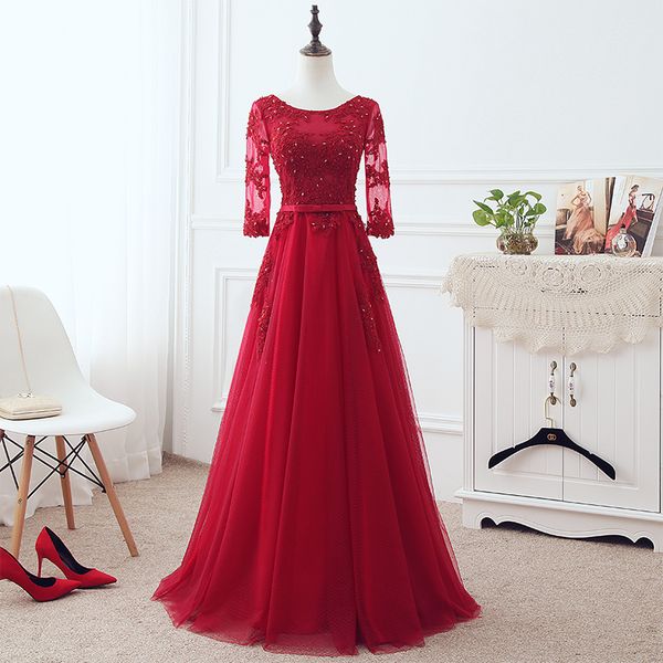 beaded long tulle evening dress with lace appliques 2018 half sleeves long evening party gowns robe de soiree, Black;red
beaded long tulle evening dress with lace appliques 2018 half sleeves long evening party gowns robe de soiree, Black;red