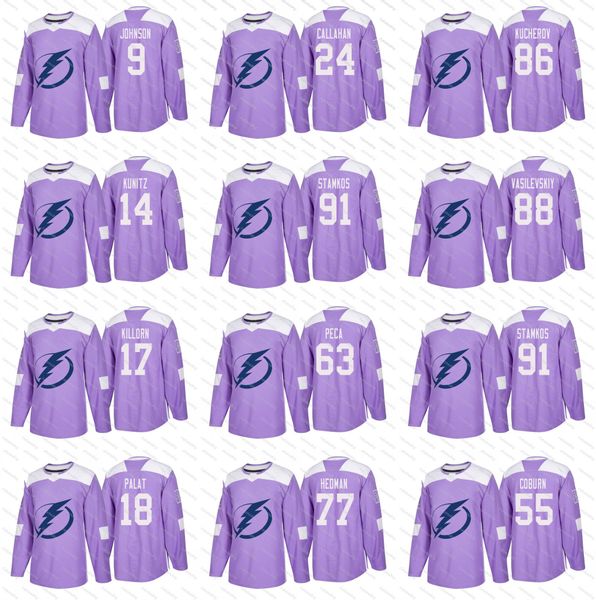 2018 Fights Cancer Tampa Bay Lightning 91 Steven Stamkos 86 Nikita Kucherov 24 Ryan Callahan Palat Killorn Kunitz Johnson Hedman Jerseys 
2018 Fights Cancer Tampa Bay Lightning 91 Steven Stamkos 86 Nikita Kucherov 24 Ryan Callahan Palat Killorn Kunitz Johnson Hedman Jerseys