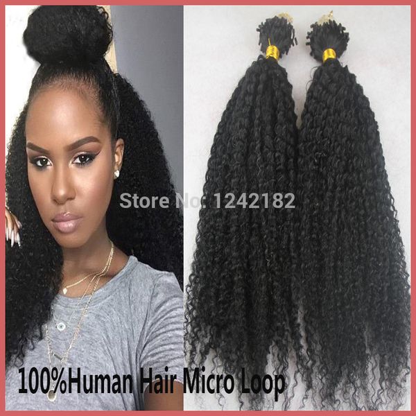 

wholesale-2016 new sale natural black micro loop ring hair extensions 100s 100g grade 7a unprocessed virgin brazilian kinky curly hair