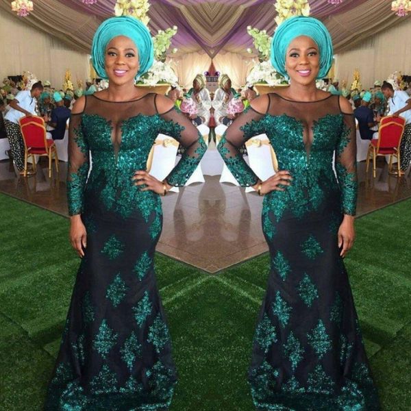 dark green african prom dresses sheer neck lace appliques off shoulder evening gowns illusion ling sleeves mermaid arabic formal party dress, Black
dark green african prom dresses sheer neck lace appliques off shoulder evening gowns illusion ling sleeves mermaid arabic formal party dress, Black