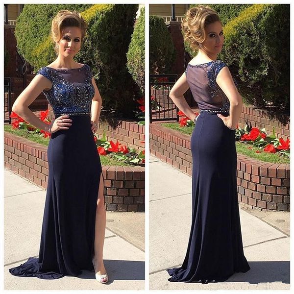 navy mother of the bride dresses cap sleeve crystals beadings side split chiffon long sheath women formal gowns custom size, Black;red
navy mother of the bride dresses cap sleeve crystals beadings side split chiffon long sheath women formal gowns custom size, Black;red