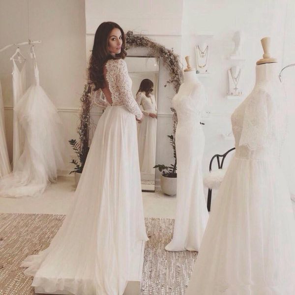 boho long sleeve wedding dresses 2019 custom backless deep v-neck a-line chiffon lace long sleeve bridal gowns vestido de noiva w1603, White
boho long sleeve wedding dresses 2019 custom backless deep v-neck a-line chiffon lace long sleeve bridal gowns vestido de noiva w1603, White