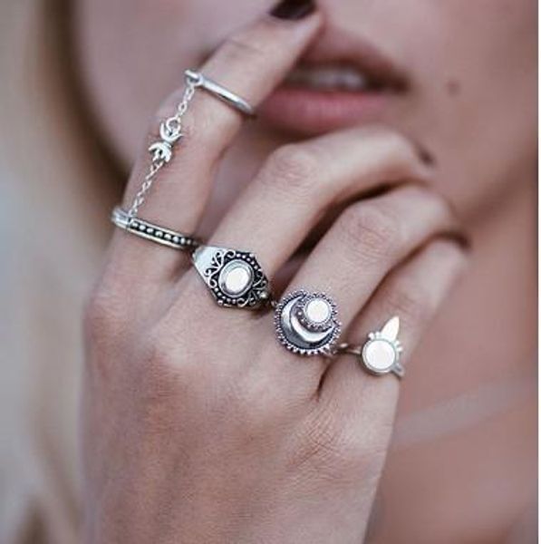 

vintage joint ringsÂ antique silver/gold engraved geometric chain ring manmade gemstone decorated joint knuckle nail midi ring set