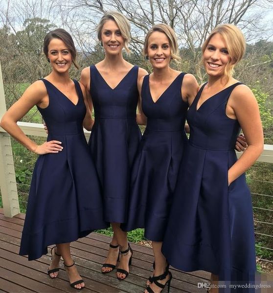 new arrival dark navy hi-lo bridesmaid dresses satin tea-length v neck elegant formal party gowns robe de soiree made of honor, White;pink
new arrival dark navy hi-lo bridesmaid dresses satin tea-length v neck elegant formal party gowns robe de soiree made of honor, White;pink