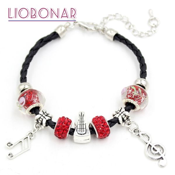 New Arrival Braid Leather Bracelet Red Lampwork Murano Bead Guitar Music Note Charms Bracelets for women ladies Jewelry Gift Pulsera Bijoux
New Arrival Braid Leather Bracelet Red Lampwork Murano Bead Guitar Music Note Charms Bracelets for women ladies Jewelry Gift Pulsera Bijoux