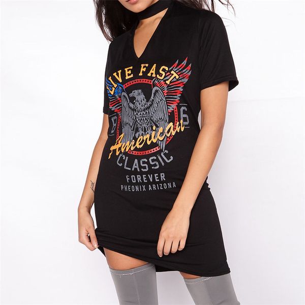 Wholesale- Women Summer Black Sexy V Neck Halter Choker Mini Dress Short Sleeve Slim Eagle Printed T Shirt Partywear Free Shipping
Wholesale- Women Summer Black Sexy V Neck Halter Choker Mini Dress Short Sleeve Slim Eagle Printed T Shirt Partywear Free Shipping