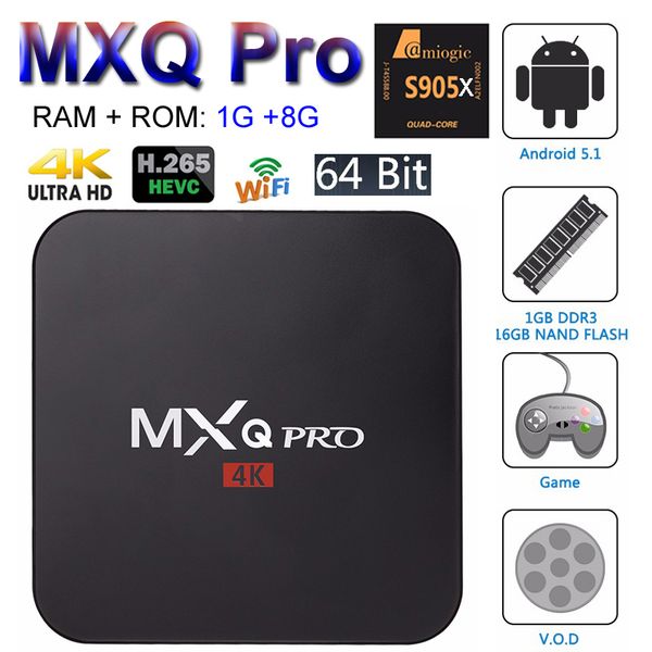 

MXQ Pro Android 7.1 TV Box Amlogic S905W Четырехъядерный процессор Smart Mini PC 1G 8G Поддержка Wi-Fi 4K H.265 По