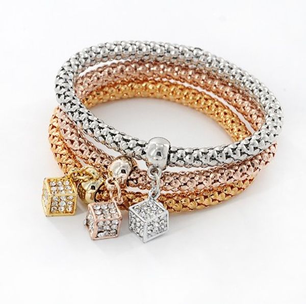 3 piece set corn bracelet chain girls/ladies rhinestoned square block pendant gold/silver /rose gold multilayer elastic chain, Golden;silver
3 piece set corn bracelet chain girls/ladies rhinestoned square block pendant gold/silver /rose gold multilayer elastic chain, Golden;silver