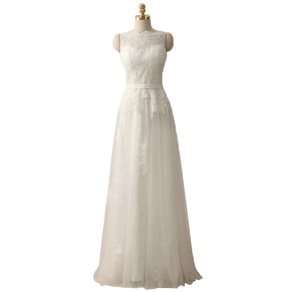 bateau neck tulle a line wedding dresses with lace appliques, White
bateau neck tulle a line wedding dresses with lace appliques, White