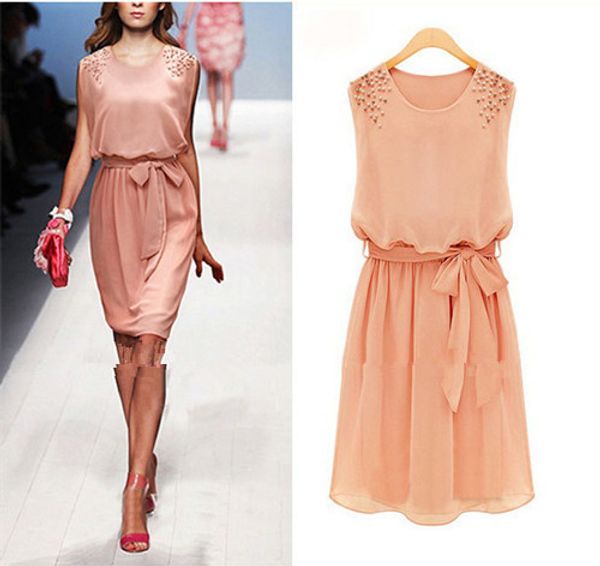 2017 new summer women dress casual chiffon dress elegant slim bow waistband round beading sleeveless tank midum o-neck, Black;gray
2017 new summer women dress casual chiffon dress elegant slim bow waistband round beading sleeveless tank midum o-neck, Black;gray