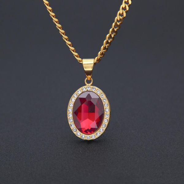 Stainless Steel Mens Gold Iced Out Oval Red Rhinestone Pendant with 70cm Link Chain Necklace Hip Hop Pendant Necklace
Stainless Steel Mens Gold Iced Out Oval Red Rhinestone Pendant with 70cm Link Chain Necklace Hip Hop Pendant Necklace