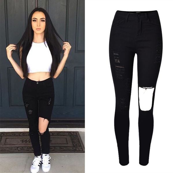 wholesale- 2016 fashion black jeans woman elastic high waist ripped jeans for women denim jean pants hole skinny jeans woman pantalon femme, Blue
wholesale- 2016 fashion black jeans woman elastic high waist ripped jeans for women denim jean pants hole skinny jeans woman pantalon femme, Blue