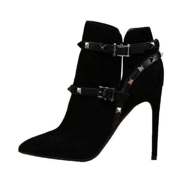 zandina womens 100mm high heel pointed toe fashion boots rivets studs party dressing office ankle shoes, Black 
zandina womens 100mm high heel pointed toe fashion boots rivets studs party dressing office ankle shoes, Black