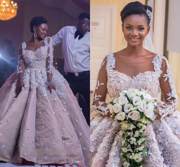 luxury 3d appliques ball gown wedding dresses long sleeves sheer jewel neck wedding gowns crystal africa girls bridal dresses, White
luxury 3d appliques ball gown wedding dresses long sleeves sheer jewel neck wedding gowns crystal africa girls bridal dresses, White