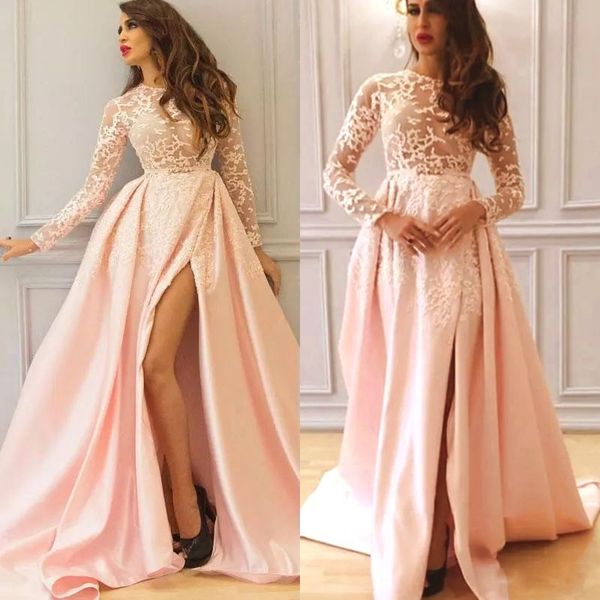 long sleeves side-split prom dress a-line stylish jewel applique celebrity evening gowns 2017 see through satin court train party dress, Black
long sleeves side-split prom dress a-line stylish jewel applique celebrity evening gowns 2017 see through satin court train party dress, Black